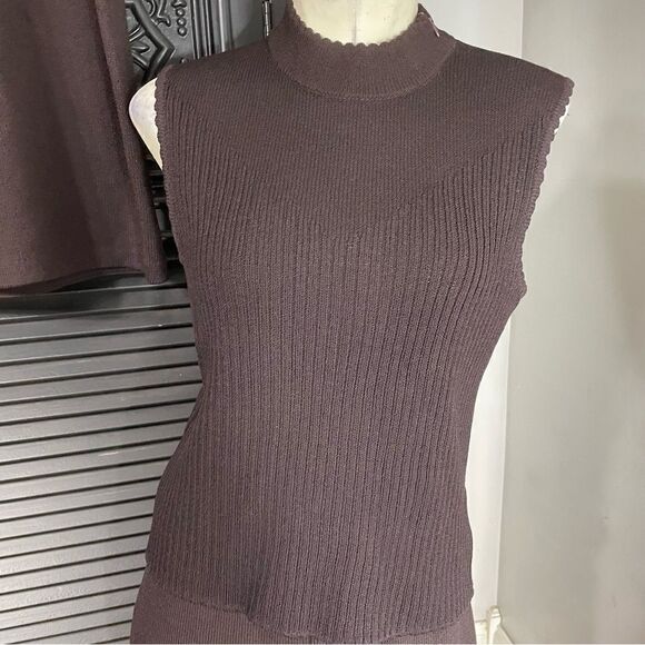 St John Collection 3Pc Knit Tank Pant Skirt Suit Chocolate Brown sz S 6 8 - Picture 3 of 13